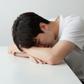 책상에 누워 있는 남성